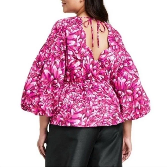 Kika Vargas x Target Pink Mum Floral Scallop Back Peplum Blouse Size 1X - Picture 8 of 14